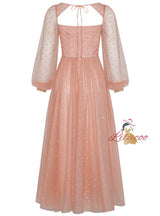 Pink Tulle Sequins Long Sleeve Prom Dress