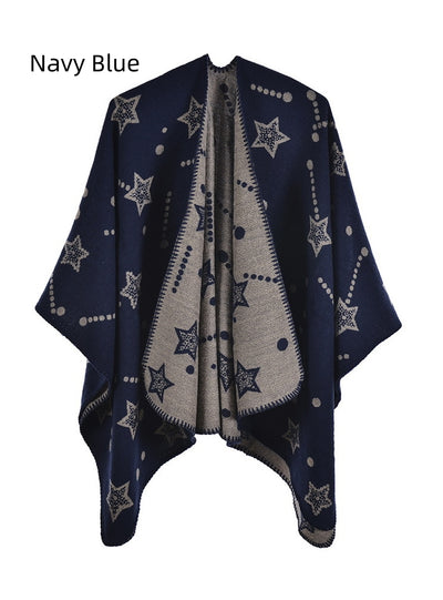Ladies Jacquard Shawl Split Cloak