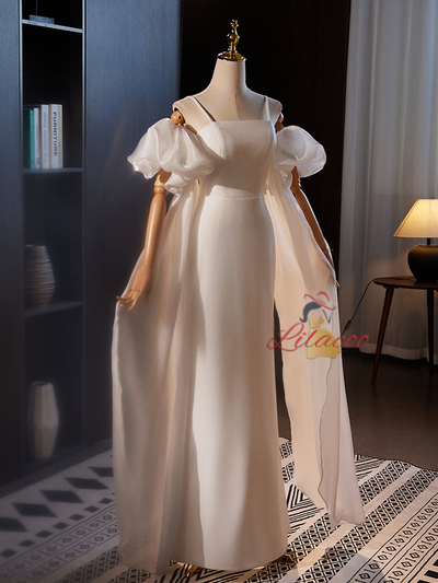 White Spaghetti Straps Wedding Dress