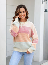 Casual Loose Round Neck Contrast Sweater