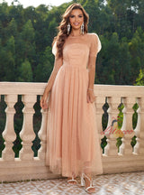 Black Tulle Puff Sleeve Party Dress