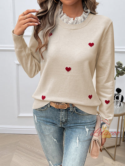 Leisure Embroidery Love Long Sleeve Sweater