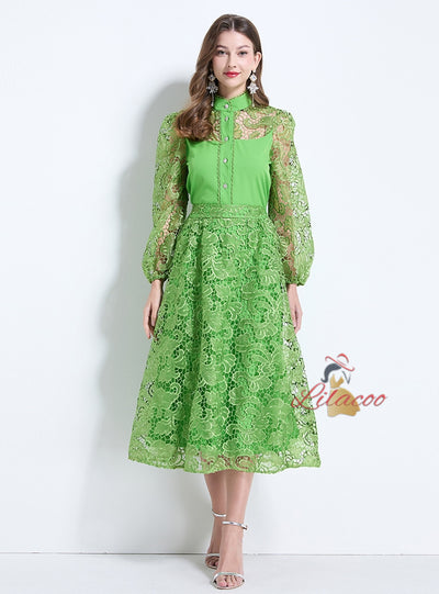 Palace Style Lace Embroidered Shirt Skirt