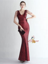 Mermaid Sequins V-neck Beading Prom Dress