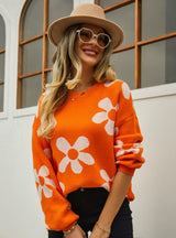 Printed Pullover Flower Sweater