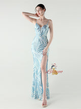 Mermaid Sequins Spaghetti Straps Split Prom Dress