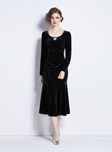 Retro Polka-dot Velvet Dress