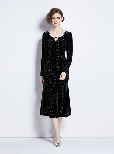 Retro Polka-dot Velvet Dress