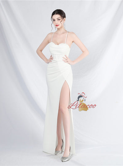 Mermaid Spaghetti Straps Pleats Prom Dress