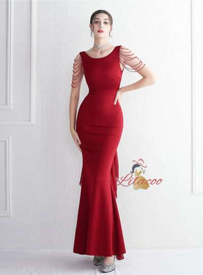 Mermaid Backless Beading Prom Dress