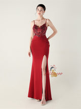 Mermaid Spaghetti Straps Lace Beading Prom Dress