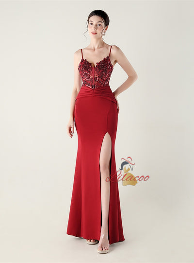Mermaid Spaghetti Straps Lace Beading Prom Dress