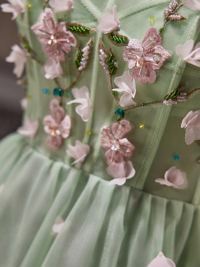 Green Tulle Beading Homecoming Dress