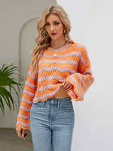 Long Sleeve Round Neck Knitted Striped Sweater