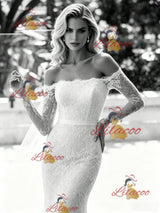 White Mermaid Lace Long Sleeve Wedding Dress