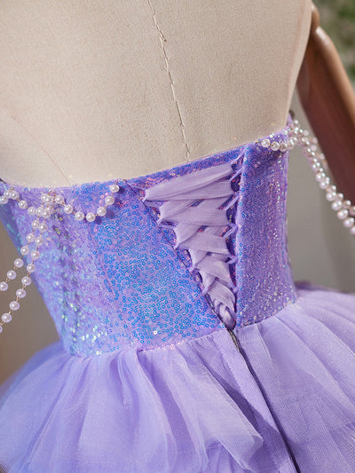Purple Tulle Sequins Tiers Homecoming Dress