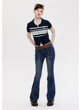 POLO Neck Double Zipper Short-sleeved Shirt