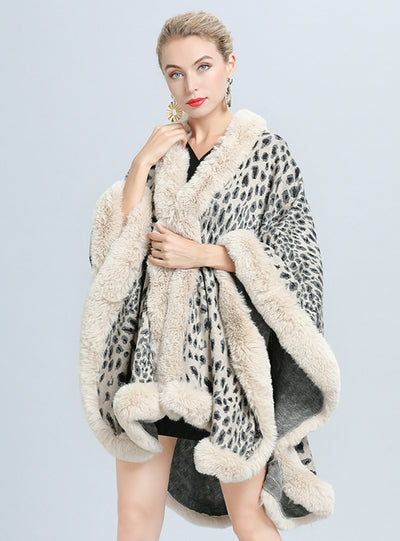 Leopard Jacquard Knit Cardigan Cloak Shawl
