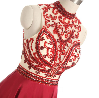 Red Chiffon Beading Crystal Homecoming Dress
