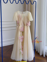 Fashion Round Neck Gauze Pleats Dress