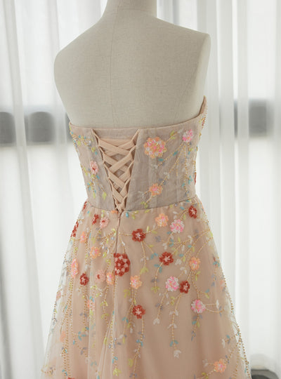 Champagne Tulle Sequins Prom Dress