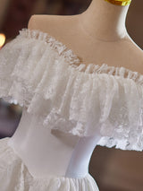 Vintage White Lace Tiers Off the Shoulder Wedding Dress