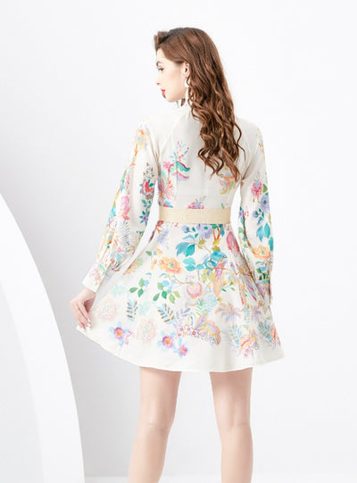 Palace Retro Single-breasted Printed Mini Dress