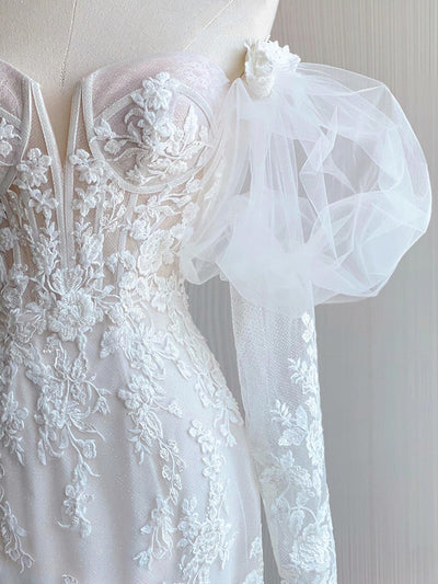 White Mermaid Tulle Lace Wedding Dress