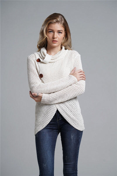 High-necked Long-sleeved Loose Cardigan Sweater
