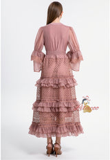 Retro Palace Lace Stitching Flared Sleeve Dress