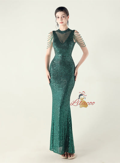 Mermaid Sequins Sleeveless Beading Prom Dress
