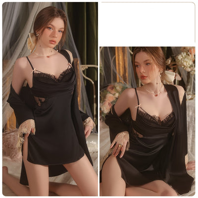 Satin Suspender Backless Nightdress Suit