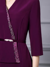 Purple Short Sleeve Mother Of The Bride Dress