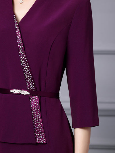 Purple Short Sleeve Mother Of The Bride Dress