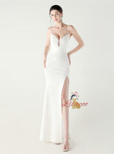 Mermaid Spaghetti Straps Appliques Prom Dress