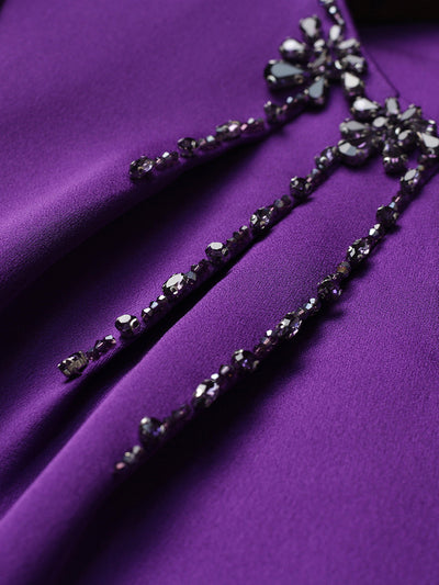 Purple Long Sleeve Beading Mother Of The Bride Dress
