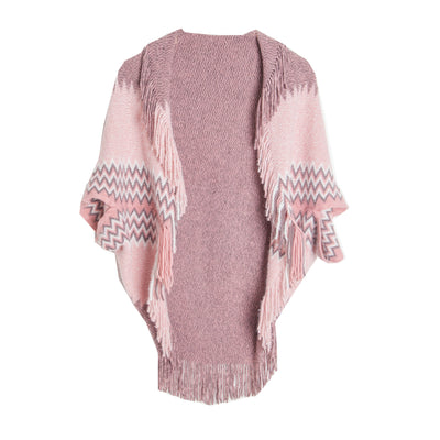 Ladies Knitted Bat Sleeve Fringed Shawl