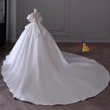 White Satin Off the Shoulder Wedding Dress
