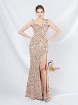 Mermaid Sequins Straps Beading Prom Dress