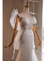 White Mermaid Sequins Straps Beading Wedding Dress