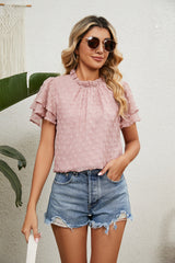 Solid Color Short Sleeve Jacquard Chiffon Shirt