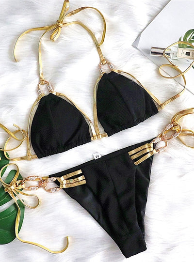 Sexy Backless Crystal Diamond Bikini