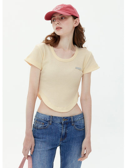 Waffle Irregular Hem Slim Short Sleeve T-shirt