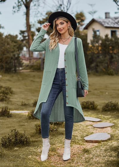 Loose Long Sleeve Pocket Button Coat