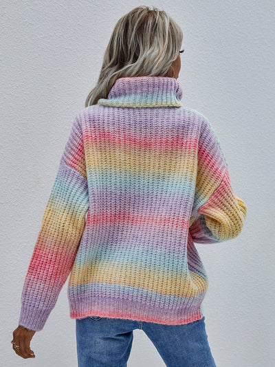 Rainbow Striped Turtleneck Sweater