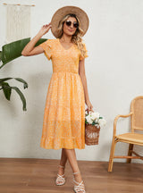 Summer V-neck Printed Chiffon Stitching Dress