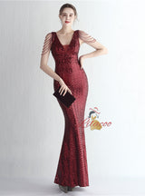 Mermaid Sequins V-neck Beading Prom Dress