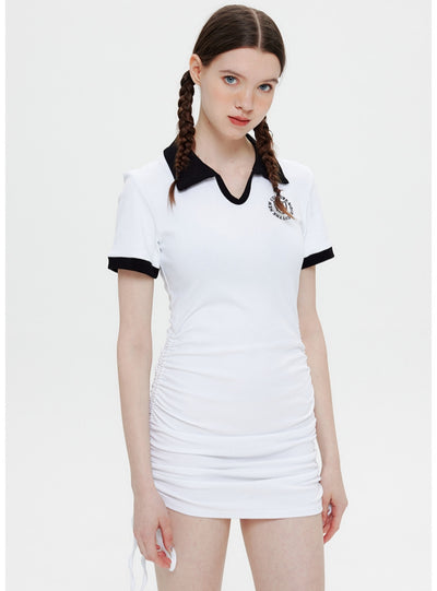POLO Lapel Slim Drawstring Dress