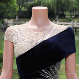 Navy Blue Mermaid Velvet Sequins Beading Prom Dress