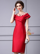 Red Satin Beading Mother Of The Bride Dress